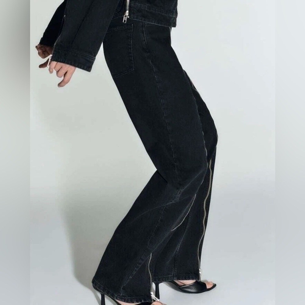 Zara Black Denim w/ Zipper Front - Picture 5 of 7